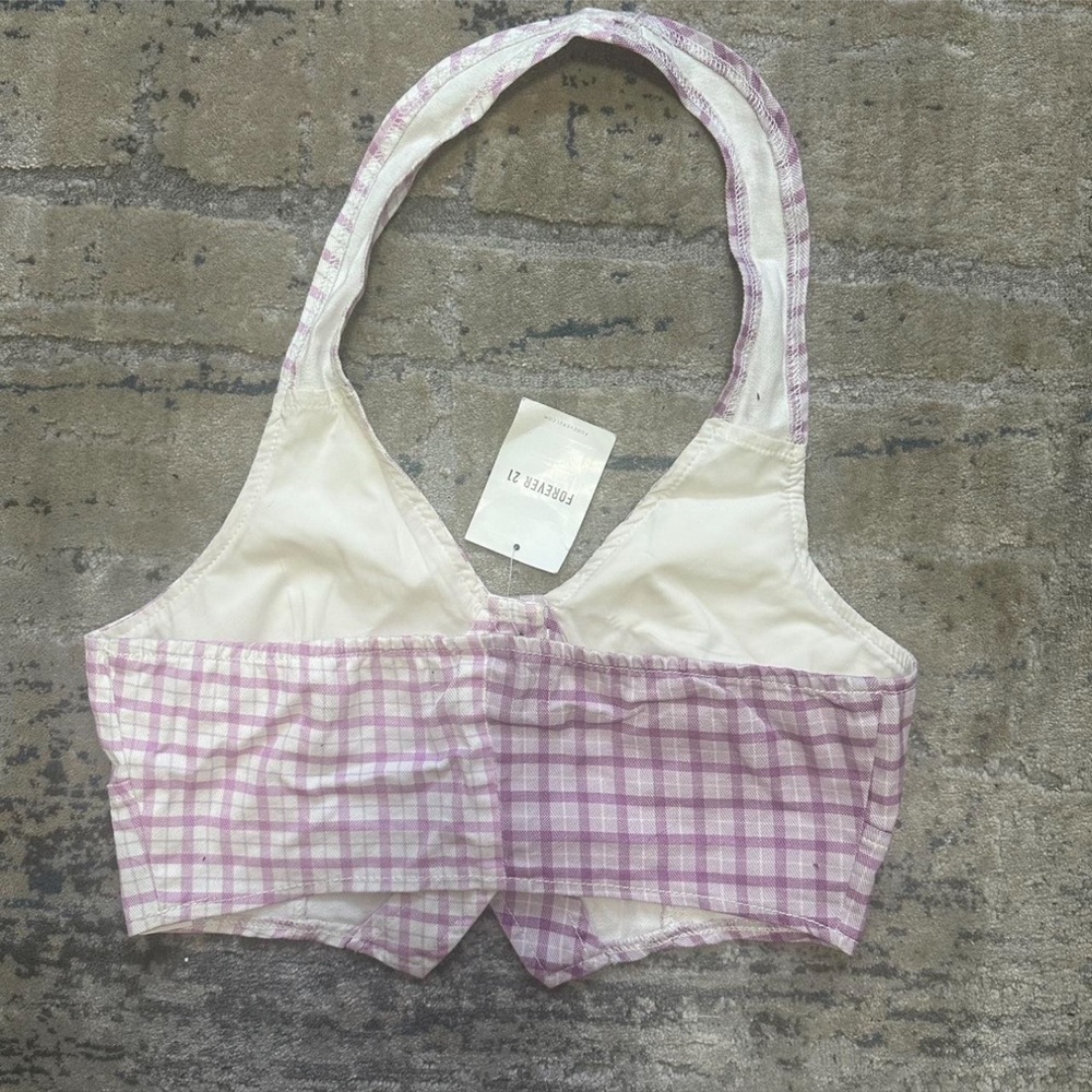 Plaid Halter Top with Buttons - Picture 3 of 7